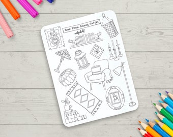 Coloring Stickers, Home Decor Themed Journal Sticker Sheet