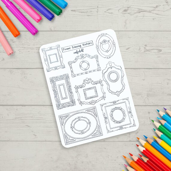 Coloring Stickers Frames Custom Journal Sticker Sheet Adult Coloring Gift
