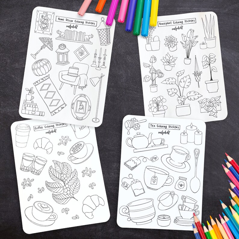 Coloring Stickers, Tea Themed Journal Sticker Sheet image 6