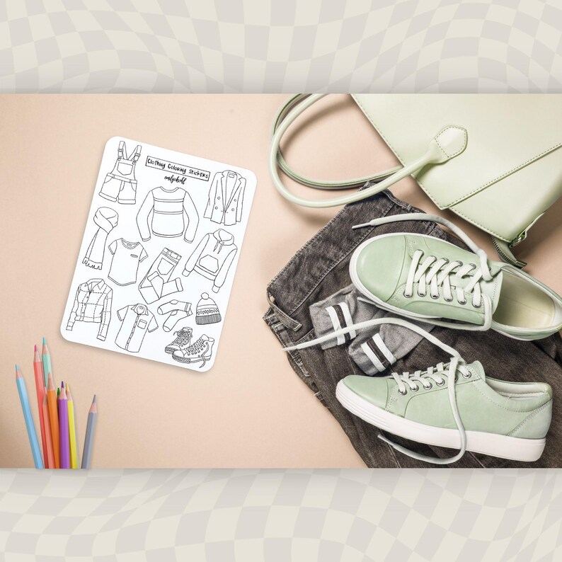 Clothing Coloring Stickers: Cozy Fashion Journal Sticker Sheet - Etsy