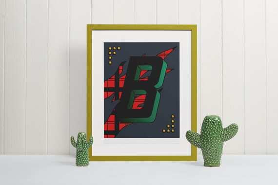 Letter B Wall Art Print Monogram Typography Poster Unique Initial Gift Artistic Alphabet Nursery or Office Decor