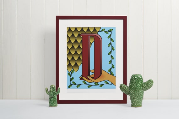 Letter D Wall Art Print Monogram Typography Poster Unique Initial Gift for Nursery or Office Decor Artistic Alphabet