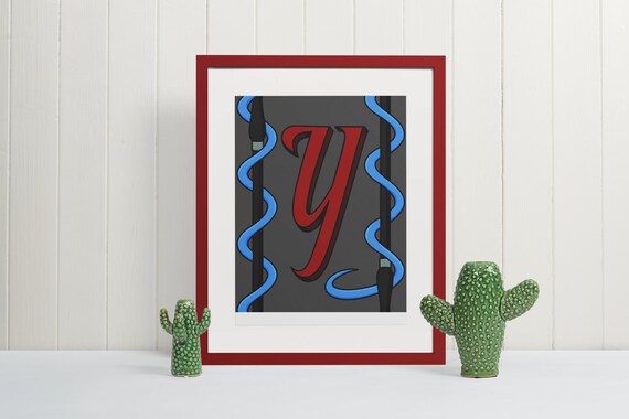Letter Y Wall Art Print Monogram Typography Poster Unique Initial Gift for Nursery Classroom or Library Decor Storybook Alphabet Sign