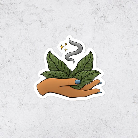 Botanical Sticker Leaves in Hand Blue Nail Polish and Magic Vinyl Decal Plant Lover Gifts