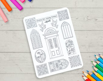 Coloring Stickers, Stained Glass Sticker Sheet