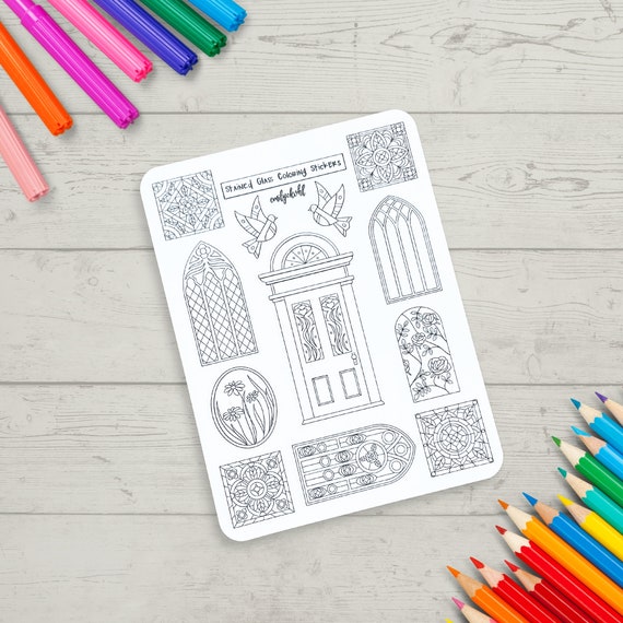 Coloring Stickers Stained Glass Custom Journal Sticker Sheet Adult Coloring Gift