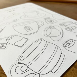 Coloring Stickers, Tea Themed Journal Sticker Sheet image 3