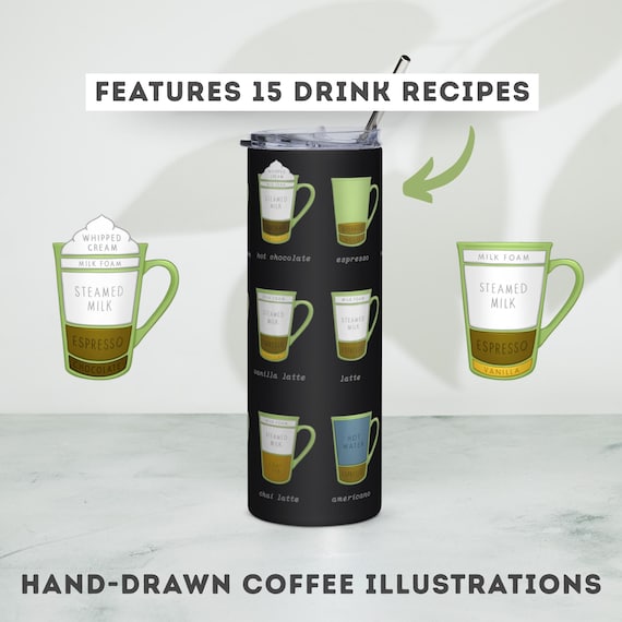 Coffee Drink Recipe Tumbler Espresso Recipe Travel Mug Gift for Barista or Coffee Lover