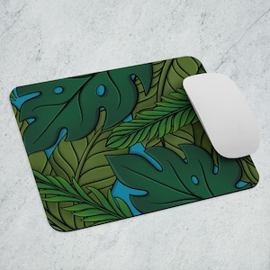 Tropical Leaves Mouse Pad Green Beach Botanical Island Luxe Office Decor Gift for Plant Lovers Monstera Leaf Desk Mat