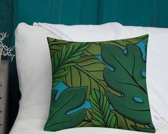 Tropical Leaves Throw Pillow: Green Monstera Plant, Botanical Accent