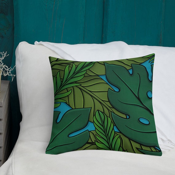 Tropical Leaves Throw Pillow Monstera Accent Pillow Green Botanical Home Decor Gift for Plant Lovers Beach House Style Decor