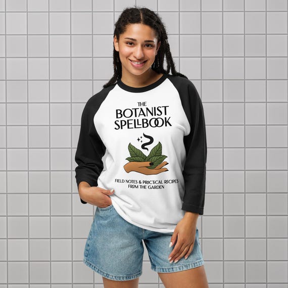 Botanist Spellbook Shirt Witchy Baseball Tee Botanical Fantasy Raglan for Garden Witches Whimsical Plant Lover Tee