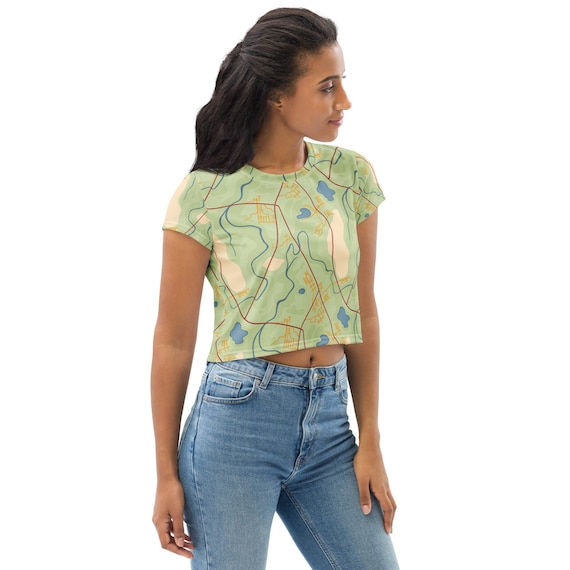 Road Map Crop Top Travel Graphic Tee Van Life T-Shirt Festival Outift Gift for Travel Lovers Road Trip Shirt