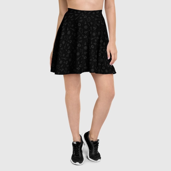 Halloween Skater Skirt Cute Spooky Pattern Fall Skirt Witch Ghost and Pumpkin Print Flared Women’s Halloween Outfit