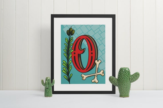 Letter O Wall Art Print Monogram Typography Poster Unique Initial Gift for Nursery or Library Decor Artistic Alphabet Sign Storybook Art