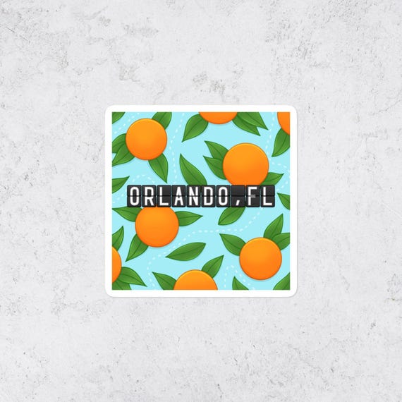 Orlando Florida Vinyl Sticker USA Travel Orange Citrus Laptop Decal Airport-Inspired Art Gift Sticker for Water Bottle