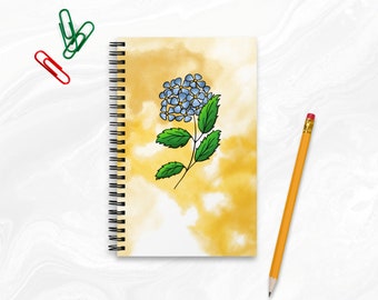 Floral Illustration Spiral Notebook, Hydrangea Flower Art Journal