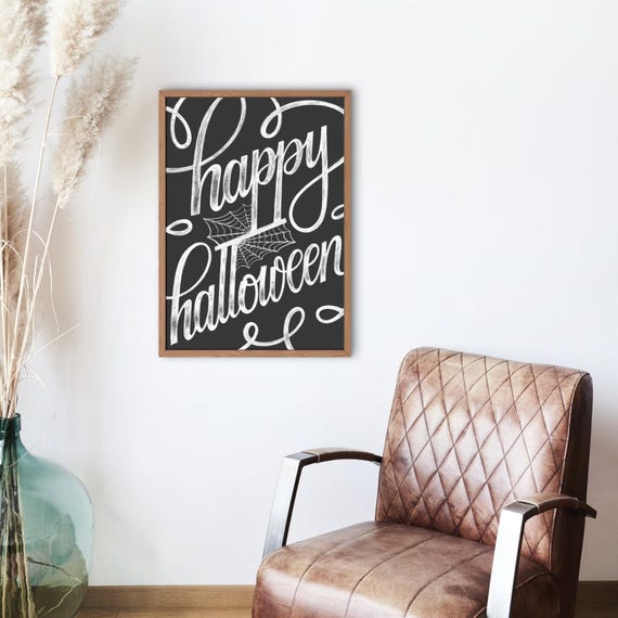 Happy Halloween Wall Art Print: Spooky Chalkboard Poster Fall Decor