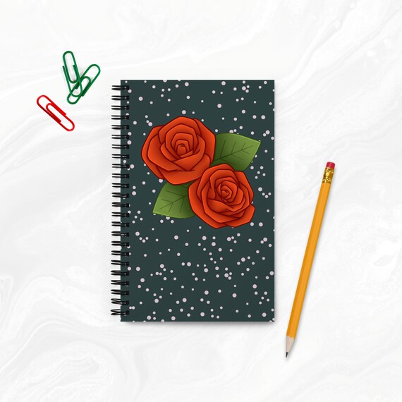 Roses Spiral Notebook Floral Dot Grid Journal Cute Plant Lover Gift Red Rose Art Stationery
