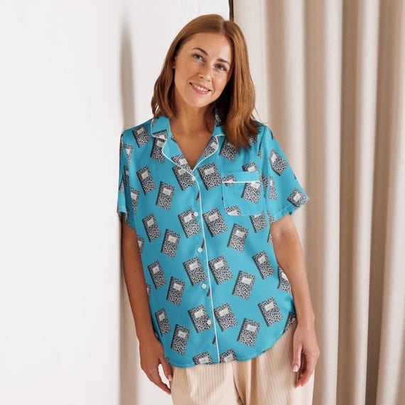 Composition Notebook Satin Pajama Top Blue Silky Stationery Print Sleep Shirt Gift for Teachers Writers and Book Lovers