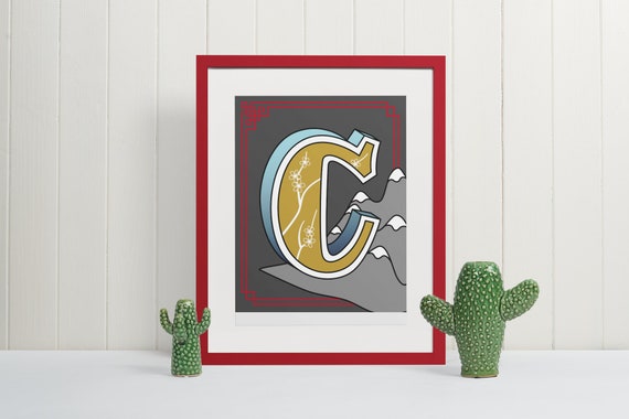Letter C Wall Art Print Monogram Typography Poster Unique Initial Gift for Nursery or Office Decor Artistic Alphabet Sign
