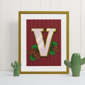 Impresión artística de pared con la letra V, póster tipográfico con monograma, regalo inicial único para la decoración de la guardería, la oficina o el aula, letrero artístico del alfabeto