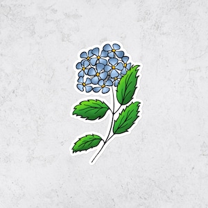 Sticker en vinyle hortensias Sticker floral bleu imperméable pour bouteilles d'eau ordinateurs portables journaux et tablettes cadeau de fleurs pour les amateurs de plantes