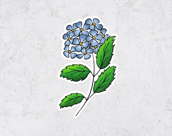 Blue Hydrangea Vinyl Sticker: Waterproof Floral Decal