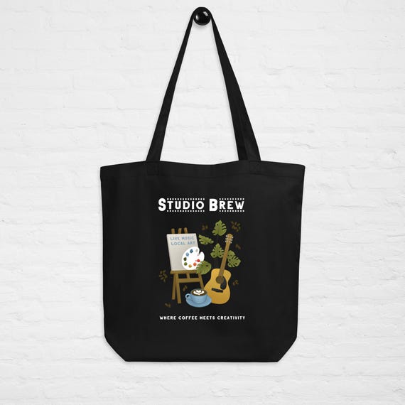 Studio Brew Tote Bag for Music Coffee and Art Lovers Musician Gift Coffee Shop Merch Eco Tote for Artists and Creatives Cotton Reusable Bag