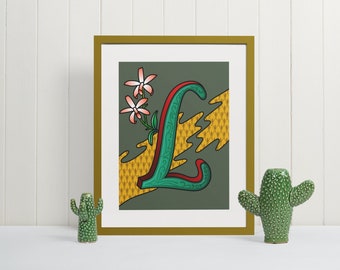 Letter L Wall Art Print, Monogram Typography Unfamed Print