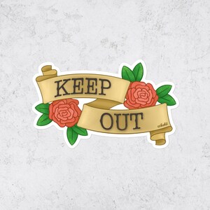 Autocollant en vinyle « Keep Out » rose floral et sticker bannière pour bagages et journaux