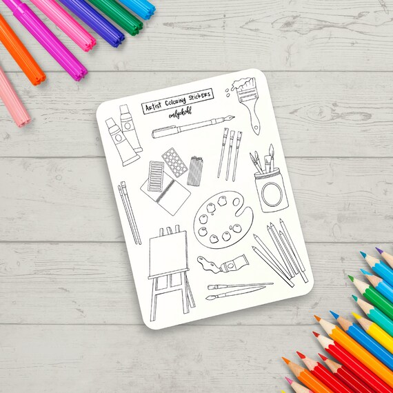 Coloring Stickers Art Supplies Themed Custom Journal Sticker Sheet Adult Coloring Gift
