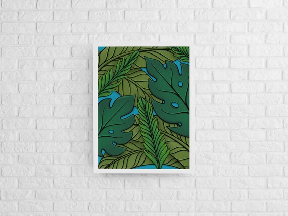 Tropical Leaves Wall Art Print Beach Greenery Monstera Leaf Botanical Poster Gift for Plant Lover Jungle Aesthetic Green Plant Decor