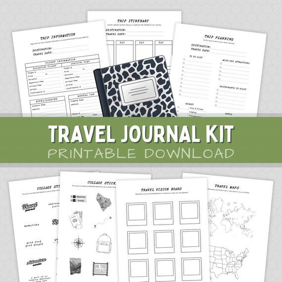 Travel Journal Template Digital Download Trip Planning Maps and Printable Travel Stickers for DIY Travel Scrapbook