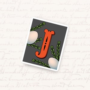 Letter J vinyl sticker monogram typografie waterdichte sticker uniek eerste cadeau voor tijdschriften en waterflessen Limpia botanische kunst sticker