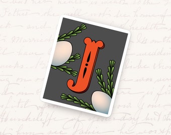 Letter J Vinyl Sticker, Monogram Typography Decal