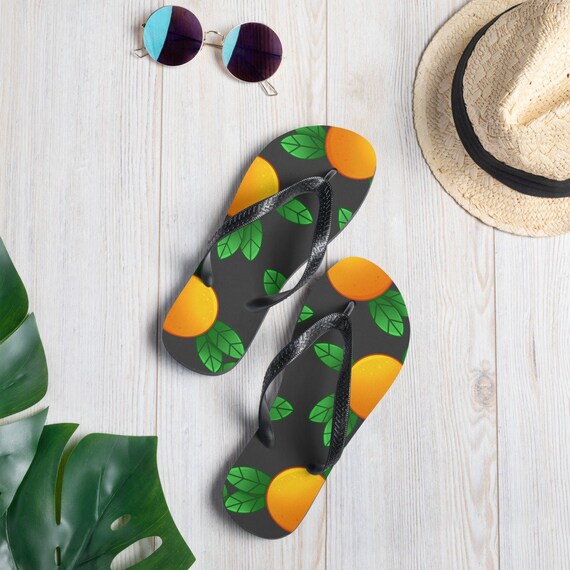 Oranges Fruit Flip-Flops Citrus Pattern Summer Sandals Cute Beach Shoes Fun Vacation Footwear Fruit Art Flip Flops for Women