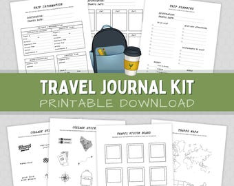 Printable Travel Journal Kit: Trip Planner, Maps, Stickers (PDF Download)