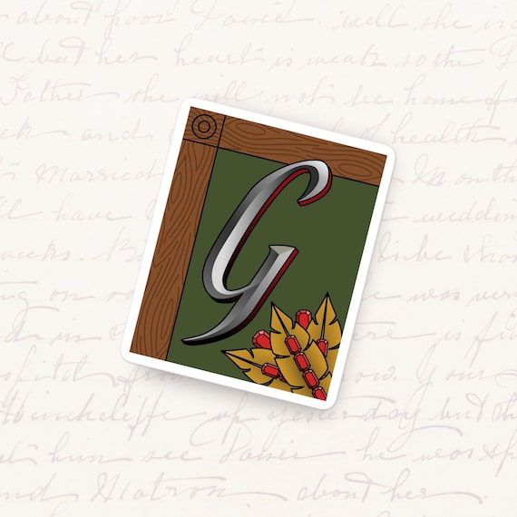 Letter G Vinyl Sticker Artistic Monogram Waterproof Decal Unique Initial Gift for Journals Water Bottles and Reading Tablets
