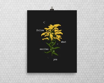 Impressão artística com citação motivacional floral: Ilustração Goldenrod