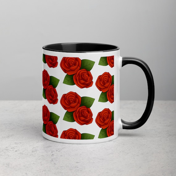 Rose Pattern Floral Coffee Mug Valentines Decor Gift