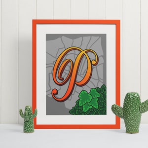 Impresión artística de pared con la letra P, monograma, tipografía, póster, decoración infantil francesa, regalo inicial único para biblioteca u oficina, letrero artístico del alfabeto