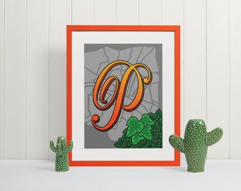 Letter P Wall Art Print, Monogram Typography Poster, French Nursery Decor