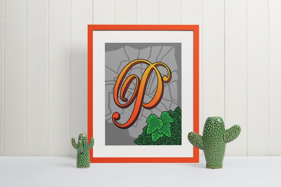 Letter P Wall Art Print Monogram Typography Poster French Nursery Decor Unique Initial Gift for Library or Office Artistic Alphabet Sign