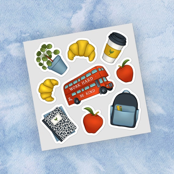 Back to School Sticker Sheet Waterproof Productivity Stickers for Water Bottles Laptops and Journals Work Hard Be Kind Vinyl Decals