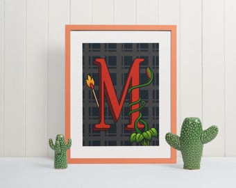 Letter M Wall Art Print, Monogram Typography Poster, Nursery Decor