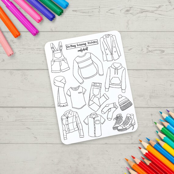 Coloring Stickers Fashion Clothing Themed Custom Journal Sticker Sheet Adult Coloring Gift