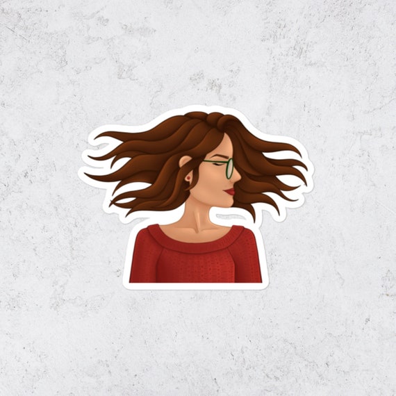 Woman in Glasses Portrait Vinyl Sticker Cute Waterproof Decal