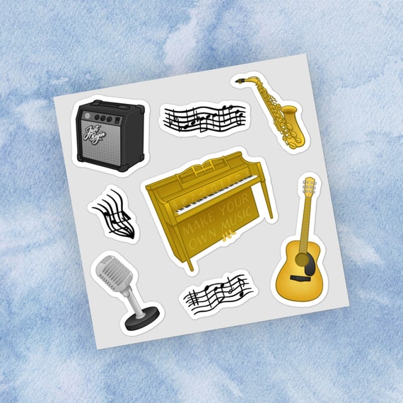 Music Sticker Sheet Musician Vinyl Decals for Laptop Water Bottle or Journal Gift for Music Student Piano Guitar Saxophone Music Lover Gift