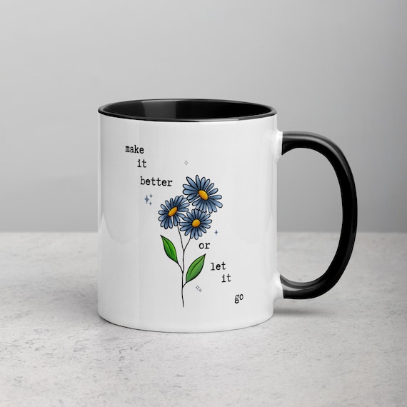 Let It Go Floral Coffee Mug, Aster Flower Quote Cup